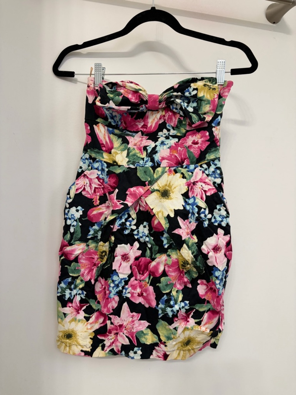 Vintage Strapless Floral Bodycon Dress‎ - Black, Pink, Yellow, Blue